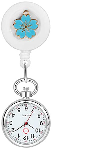 Avaner Krankenschwesteruhr Blumen Design Pflegeruhr: FOB Analog Quarzwerk Pulsuhr Ansteckuhr Unisex Silber schwesternuhren mit Pin Clip Arzt Doktor Medical Taschenuhr