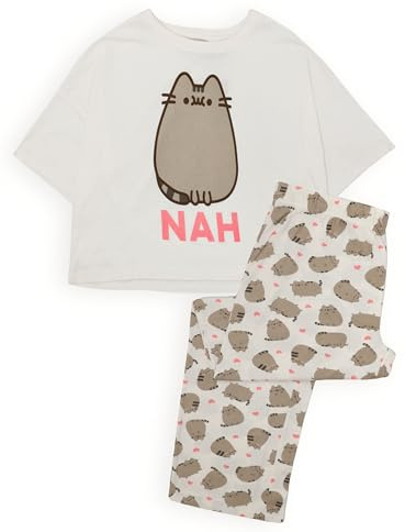 Pusheen Womens Pyjamas Erwachsene Cartoon Katze Nah T-Shirt Hosen PJs