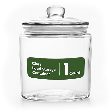 Restaurantware Vetri 0.2 Gallon Glass Storage Jar 1 Dishwashable Glass Cookie Jar - Airtight Seal Wide Opening Clear Glass Candy Jar Knob Handle Lid For Kitchen Laundry Or Storage