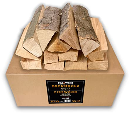 PINI Brennholz ofenfertig Buche ca. 30-33 cm für Kamin Grill Feuerschale Pizzaofen Smoker (30 kg)