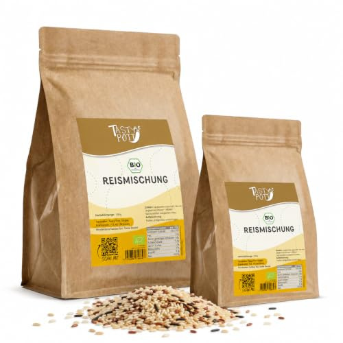 Tasty Pott Bio Reismischung (Langkorn-, Roter-, Schwarzer- und Wildreis) I Ganze Reiskörner I Rice Mix I Vegane Ernährung I Asiatische Küche I Reis I Im Beutel 1000g