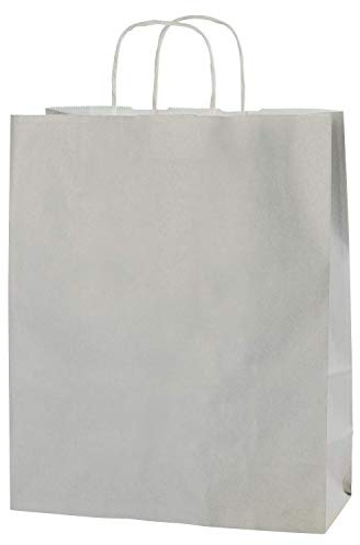 Thepaperbagstore 50 Sacchetti di Carta Colorata, Riciclabili e Riutilizzabili, con Manici Intrecciati, Grigio Chiaro - Medi 250x110x310mm