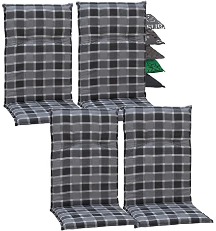 Beo Gartenstuhlauflagen Hochlehner 4er Set Barcelona | Made in EU nach Öko-Tex Standard | Hochlehner Auflagen waschbar | Atmungsaktive Stuhlauflagen Hochlehner in Grau-Anthrazit