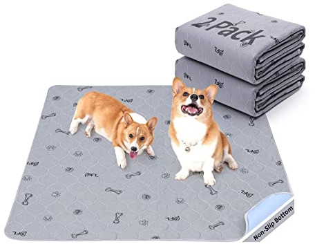 Washable Pee Pads for Dogs, 2Pack Puppy Pads Washable,Absorbent Reusable Whelping Pads Non-Slip Dog Mats with Bone Print for Floor Protector, Couch Cover, Crate, Potty Training -46x61CM