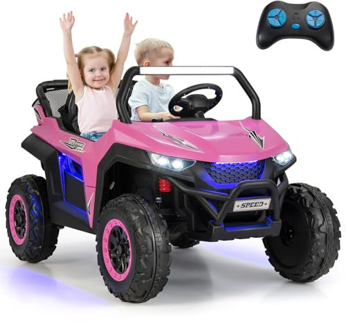DREAMADE 12V 2 Sitzer Elektroauto für Kinder, Elektrofahrzeuge mit 2,4 Ghz Fernbedienung & Musik & Scheinwerfer & USB, Elektro Auto für Kinder ab 3 Jahren, bis zu 59 kg belastbar (Pink)