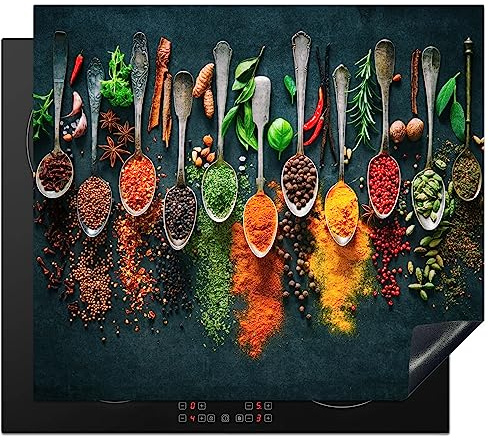 KitchenYeah© Induction Hob Protector Mat Cooker Top Protectors Cover | 20.1x23.2 / 59x51 cm - Ceramic Covers Electric Hobs Vinyl Herbs - Spices - Spoons