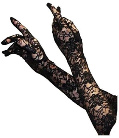 Generisch HAAC Spitzenhandschuhe Handschuhe 50 cm lang schwarz Blumen Fasching Karneval