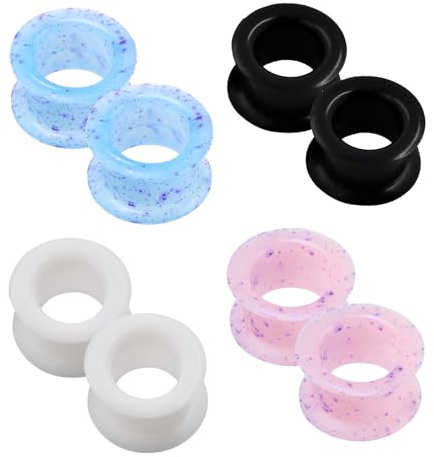 Longbeauty 4 paires de tunnels chair en silicone dur - Bouchons d'oreille - Écarteurs - Expandeurs - Bijoux de piercing - Double évasé - 6MM-25MM, 22 mm, Silicone