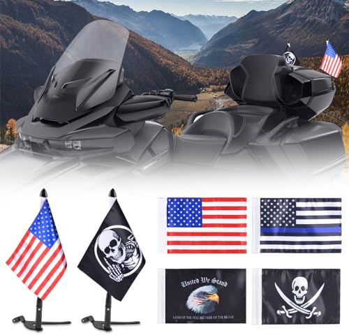 Hutexico For Spyder F3 LTD Flag Pole Mount Kit, 2 Pack Foldable Spyder Trunk Stainless Flagpole Bracket With 6 Flags USA Flag For Can-Am Spyder F3-Limited 2017-2023, Spyder RT 2020-2023