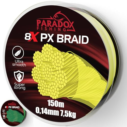 Paradox Fishing 8X PX geflochtene Angelschnur I 0,07mm-0,28mm 150m/500m – Angelschnur geflochten- eng geflochten – perfekt zum Spinnfischen