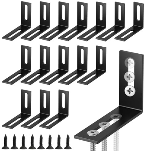 16 Stück Winkelverbinder Schwarz, Metallwinkel 90 Grad, 40 x 60mm | Edelstahl Winkel, Verstellbare Befestigungswinkel, mit 34 Schrauben Regalwinkel, für Tabelle Stuhl Bücherregal Schränke