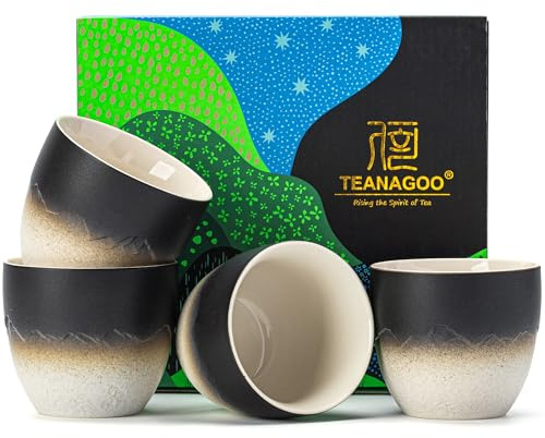 TEANAGOO Japanische Tassen, 6 oz/180 ml, Schwarz Navy, H24, 4er Pack, Japanische Tassen, Tassen ohne Henkel