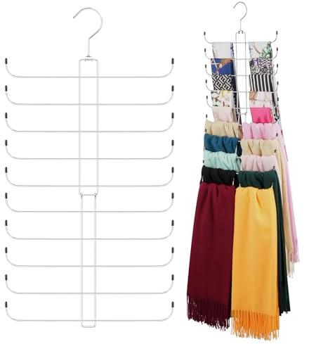 ZEDODIER Scarf Organizer Scarf Hanger for Closet, 2 Pack Rotatable Sturdy Hijab Holder Holds 40 Scarves, Space Saving Closet Organizers and Storage, Silver