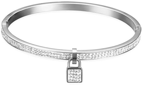 Cupimatch Damen Armband Edelstahl Armspange: Silber Armreif Damen Armband mit Strasssteinen Geschenke für Frauen Mädchen zu Geburtstag Valentinstag