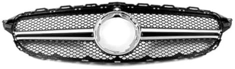 STRJUS Kühlergrille Für Mercedes Für Benz C Klasse W205 2019-2020 Auto Vorderen Stoßfänger Oberen Haube Mesh Grid Mit Kamera Loch Vorne Niere Grille(Silber)