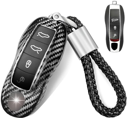 T-carbon Autoschlüssel Hülle kompatibel mit Porsche,Glasfaser Schlüsselbox Schlüsselhülle kompatibel mit Cayenne Panamera Macan/718/911/918 Schlüssel Schutz Keyless Smart Key Case,Silber Schwarz