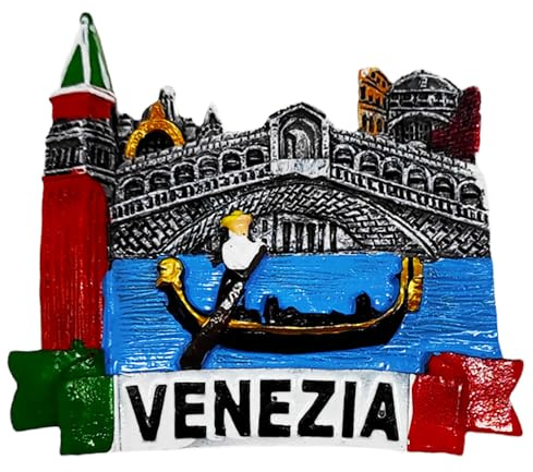 60440 3D-Kühlschrankmagnet aus Harz Venezia Gondel, Rialtobrücke, Glockenturm San Marco Souvenir Geschenk Haus Küche Sammlung 7,5 x 7,5 cm (60440)