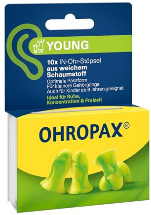 OHROPAX Young - Tappi per orecchie con canali uditivi più piccoli - Tappi per orecchie in schiuma morbida - Livello di isolamento acustico SNR 35 dB - Ideale per riposo, concentrazione e tempo libero