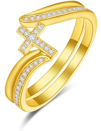 Kreuz endet Cz Daumen Ring Frauen Christen Gebet 925 Sterling Silber 14K Gold plattiert Tiny Stacking Ring Größe 8
