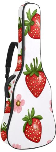 KengjuTesu 43 Zoll Akustikgitarre Softcase mit Rucksackgurt und 2 Taschen Rosa Blume Erdbeere Keine Polsterung Rucksack Wasserdicht Oxford Tuch Bassgitarre Gigbag für Konzertgitarren, mehrfarbig,