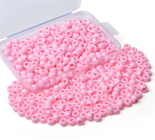 Sahoottie Rosa Pony Beads 6x9mm Rosa Perlen Großes Loch Kandi Beads Haarperlen für Zöpfe Pony Perlen zum Auffädeln Perlen für Armbänder Halskette Basteln 500 Stück