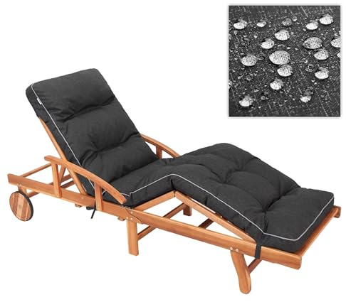 PillowPrim Liegenauflage, Auflage für Gartenliege 200 x 55 x 9 cm -Bequeme Liegestuhl Auflage - Polsterauflage für Sonnenliege, Kissen für Liegestuhl, gesteppt - Schwarz