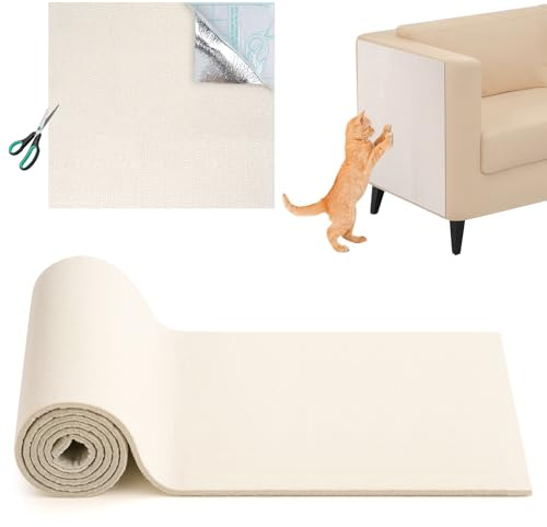 Self-Adhesive Cat Scratching Mat, 30×100cm Trimmable Cat Scratch Protector | DIY Anti Scratch matt for cats, Climbing Scratching Pad for Furniture, Walls & Sofas, Beige