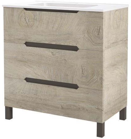 ONDÉE Meuble Salle de Bain à Poser Alaska 80 cm Bois Nordic Vasque kit | Tiroirs à Fermeture ralentie, Fabrication européenne, céramique, livré, modèle, Installation simple et rapide