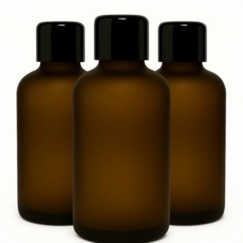 Aucomptoirdesboites lot de 3 flacon en verre Ambré dépoli 100 ml avec bouchon noir brillant à vis - cuisine - bouteille vide - cosmétique - luxe - DEPA100B