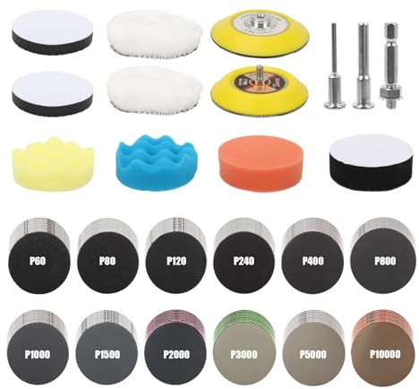 Qivine Polieraufsatz Akkuschrauber, 133 Stück Polierset 75mm Polierpads | Schleifscheiben und Nassschleifpapier Körnung 60-10000, Polierschwamm Polierpad für Auto, Metall, Holz und Farbe
