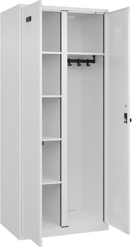 kaiserkraft FRANKEL Vestiaire pour Produits de Nettoyage Evolo Plus | 1 Compartiment | cloison médiane Centrale | Blanc | l 800 mm | avec Patins | loqueteau