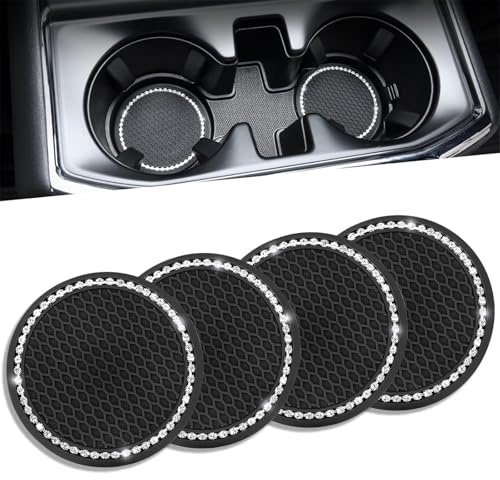 NINFEIQI 4Pcs Car Cup Holder Coaster, Universal Vehicle Holder Insert Coaster, Silicone Anti Slip Bling Crystal Rhinestone Auto Accessories
