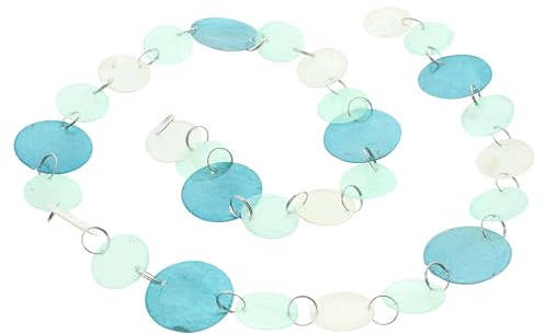 Dekoleidenschaft Girlande Capiz Muschelgirlande maritim, blau, 110 cm lang, Perlmutt Muschelkette, Hängedeko, Wanddeko, Fensterdeko