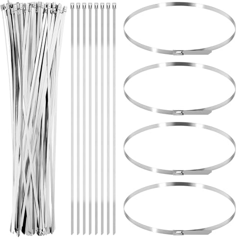 Glarks 100pcs 4.6 x 400mm 304 Stainless Steel Zip Ties Kit, Multi-Purpose Self-Locking Cable Ties, Metal Wire Ties for Machinery, Vehicles, Farms, Pipes, Roofs, Cables, Home, Garden
