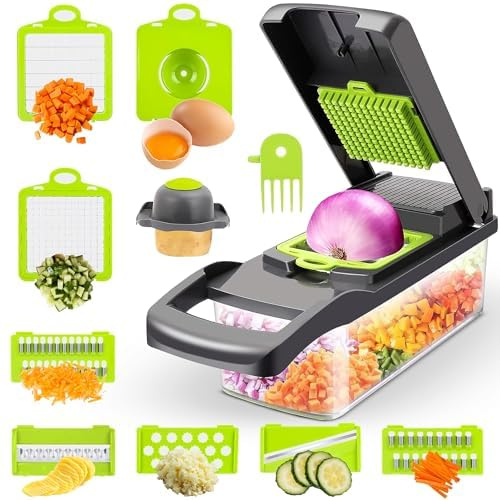 15-in-1 Vegetable Chopper & Mandoline Slicer – Multi-Functional Food Chopper with 7 Interchangeable Blades, Adjustable Cutter, Peeler, Glove & Cleaning Brush – Veggie & Fruit Dicer for Kitchen Use