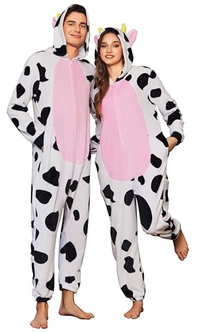 Ekouaer djurjumpsuit, kostym med dragkedja och huva, fleece, onesie, pyjamas, karneval, halloween, cosplay, karneval, onepiece (män, kvinnor, unisex), svart, M