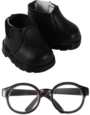 Mikovivi Scarpe da Bambole Set, Elegante Mini Scarpe et Occhiali da Bambola per Decorazioni di Calzature e Occhiali per Bambole di Peluche de 17cm de Abbinare a Diversi Abiti (Nero)