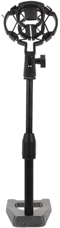 Microphone Stand Black Desktop with Adjustable Weighted Base | Telescoping Height, Plastic Shock Mount Holder, Metal Body for Conferences and Recording Environments