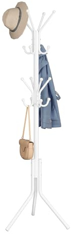SONGMICS Coat Rack, Metal Coat Tree, Freestanding Organizer for Clothes, Bags, Hats, 175 cm Tall, 16 Hooks, for Entryway, Living Room, Bedroom, Cloud White RCR081WC01