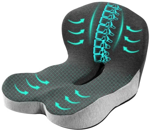 Urban Deco Sitzkissen Orthopädisch mit Rückenlehne, Ergonomisches Rückenstützkissen aus Memory-Schaumstoff, Stuhlkissen für Bürostuhl, Autositz, Rollstuhl, Büro, Auto, Schwarz & Grau,1PCS