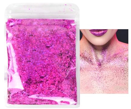 Pink Holographische Glitzer, 50g glitzers zum Basteln, glitzer Basteln Glitzerpuder, Holografischer Grober glitzers, Pulver glitzer zum Basteln für Nagelkunst Make Up Gesicht