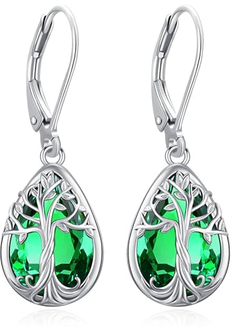 Eusense Pendientes Árbol de la Vida para mujer Pendientes Árbol Pendiente Piedra Lunar Pendiente Corazón de Cristal Joyas Regalo para mamá Joyas Árbol de la Vida