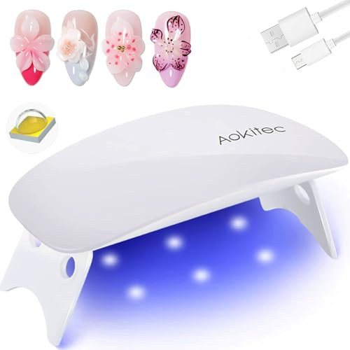 Aokitec Mini Lampe UV LED Ongles, 2 Minuteries, USB | Mini lampe UV LED avec câble USB et deux minuteries pour durcir les vernis à ongles en gel à domicile ou en salon