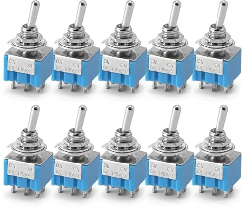 BVOWETF Momentané Bouton Lot de 10 Mini interrupteurs à Bascule 3/6 Broches MTS102 103 202 203, Marche/arrêt, pour Voiture et Camion, avec bornes à souder Interrupteur Bouton(6Pin on-on)