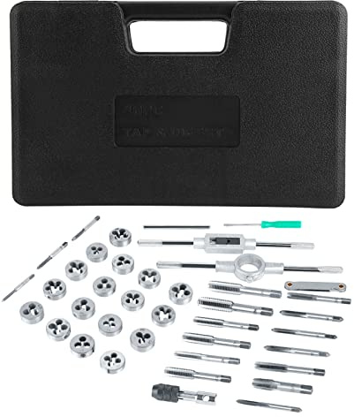 HWGING Set di Maschi e Filiere in Tungsteno 33 × 21 × 5, 40 Pezzi, Dado per Viti M3-M12, Set di Maschi e Filiere con Chiavi e Calibro per Filettatura, Utensili Manuali per Carichi Pesanti