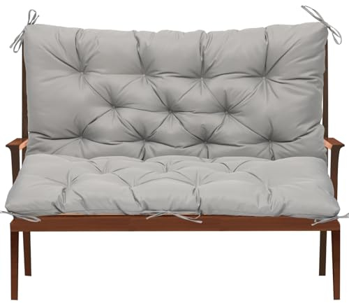 Yigowyigo Gartenbank Auflage mit Rückenlehne, 100x50x50 cm, Sitzauflage Bank Outdoor Wasserabweisend, Sitzkissen für Hollywoodschaukel & Gartenmöbel, Grau