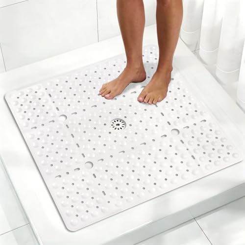 Mofonky Groß Duschmatte rutschfest 70x70cm: Weiche komfortable TPE Duscheinlage mit Abflussloch in der Mitte - Antirutschmatte Dusche Maschinenwaschbar Antibakteriell schimmelresistent