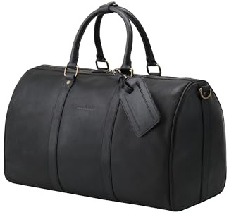 DRAKENSBERG Leder Weekender 'James' (45cm) - 25L - Vintage-Schwarz, DR00445 | Kleine Reisetasche, Sporttasche, Damen, Herren, anerkanntes Flug-Handgepäck