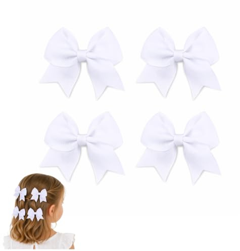 4Pcs Hair Bows for Girls and Women Elegant Bow Hair Clips | White, Satin Ribbon, Cute Hair Accessories for Toddlers, Teens, Bridal Party and Everyday Wear