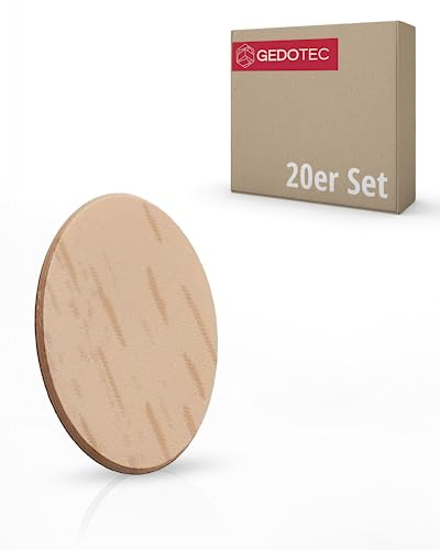 Gedotec Abdeckkappen für Schrauben Buche D: 13 mm [Selbstklebend] 20 Stück Kunststoffkappen für Bohrlöcher I Schraubenabdeckung Holz I Kappen für Schraubenköpfe